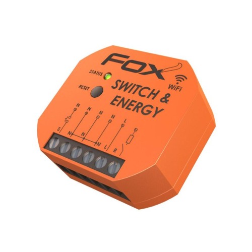 SWITCH & ENERGY Pojedynczy przekaźnik Wi-Fi 230V z funkcją monitorowania parametrów sieci. WI-R1S1-P F&F FOX