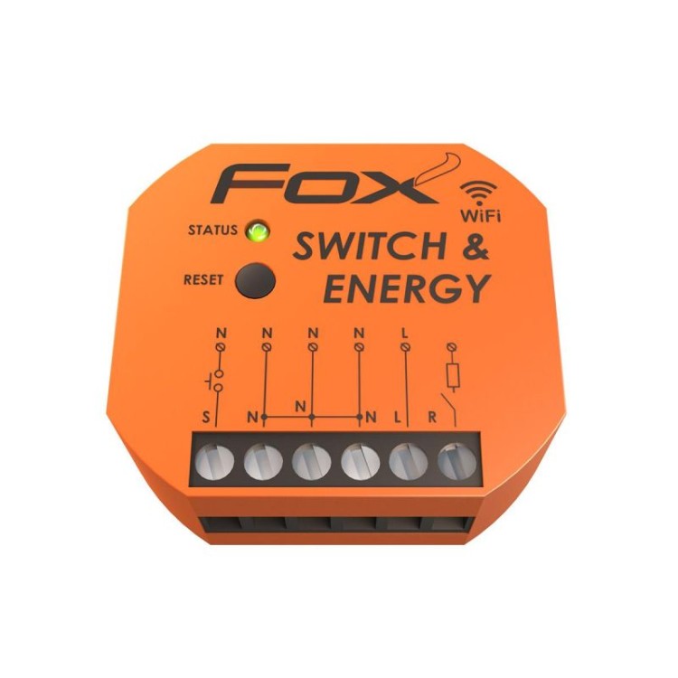 SWITCH & ENERGY Pojedynczy przekaźnik Wi-Fi 230V z funkcją monitorowania parametrów sieci. WI-R1S1-P F&F FOX