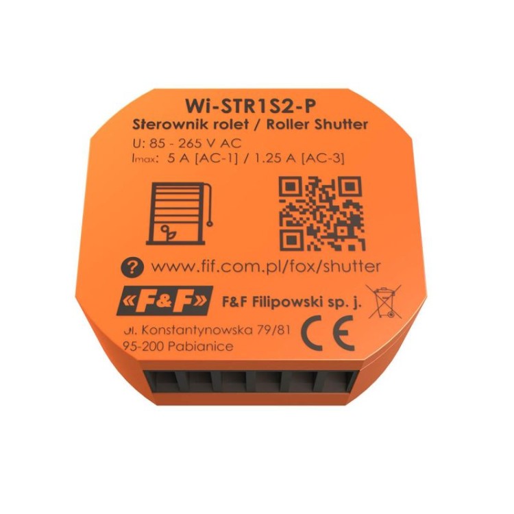SHUTTER Dopuszkowy sterownik rolet Wi-Fi z silnikiem 230V WI-STR1S2-P F&F FOX