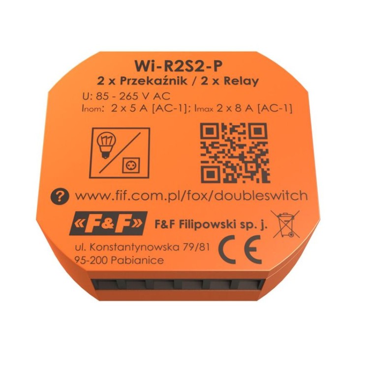 DOUBLE SWITCH 2 kanałowy przekaźnik Wi-Fi 230V  WI-R2S2-P F&F FOX