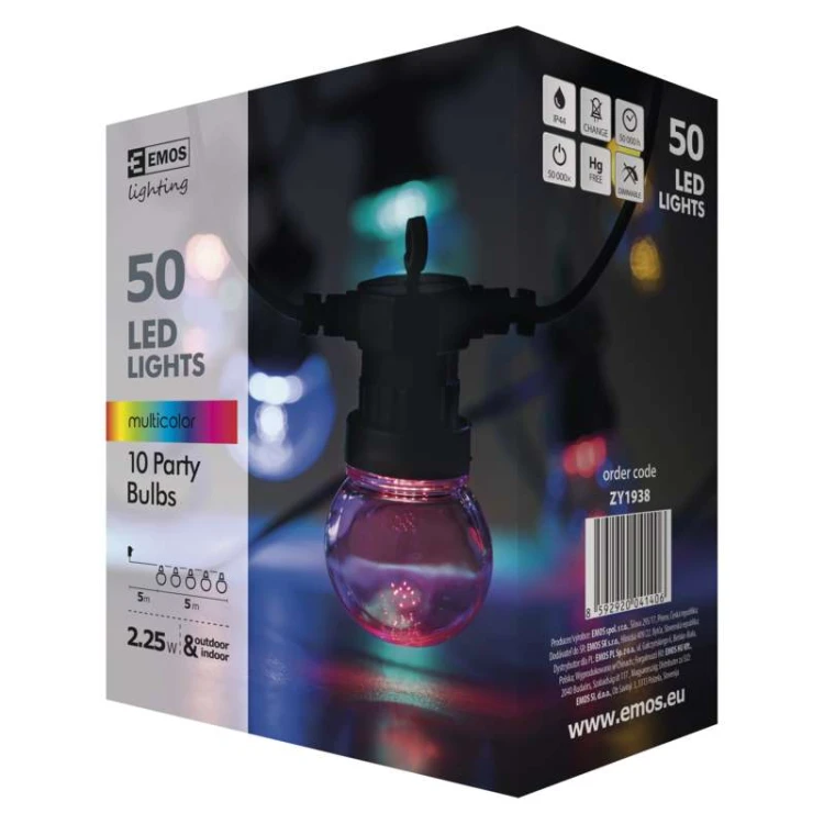 Lampki ogrodowe Girlanda Łańcuch Party 10x 5 LED do Ogrodu z Żarówkami DCPM01 Emos Dekoracyjny 5m IP44 Dekoracja sznur Multikolor przeźroczyste