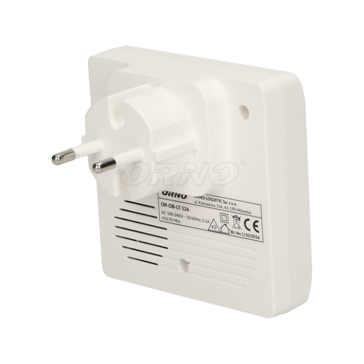 Dzwonek bezprzewodowy SMARTEK AC 230V z Learning System i bezbateryjnym przyciskiem ORNO OR-DB-LT-126 Gniazdkowy