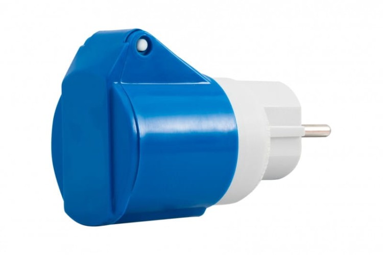 Adapter kempingowy wtyk 230V Uni-schuko, gniazdo 16A 3p przemysłowe IP44 73001 F-Elektro
