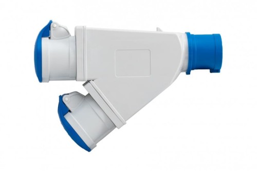 Adapter kempingowy wtyk 16A 3p przemysłowy, gniazdo 2x16A 3P przemysłowe IP44 73105 F-Elektro
