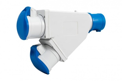 Adapter kempingowy wtyk 16A 3p przemysłowy, gniazdo 2x16A 3P przemysłowe - z uchwytem IP44  73110 F-Elektro