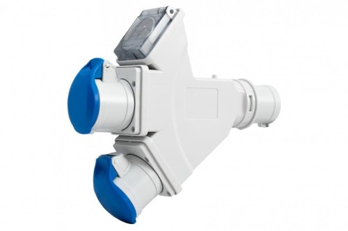 Adapter kempingowy wtyk 16A 3p przemysłowy, gniazdo 2x16A 3P przemysłowe, gniazdo tablicowe 230V IP44 73126 F-Elektro