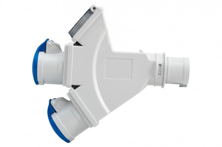 Adapter kempingowy wtyk 16A 3p przemysłowy, gniazdo 2x16A 3P przemysłowe, gniazdo tablicowe 230V IP44 73126 F-Elektro