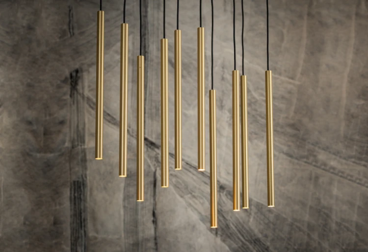 Lampa sufitowa wisząca żyrandol punktowa Industrialna LASER SOLID BRASS X 8924 NOWODVORSKI Lighting G9 Loft nowoczesna oprawa oświetleniowa nad stół blat wyspę tuba zwis Inspiracje Premium złota mosiądz