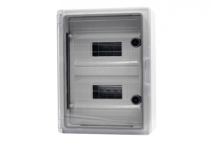 Szafa z tworzywa MP 250x350x150 mm IP65 drzwi przeźroczyste 2 rzędy 18 modułów F1.0141 F-Elektro