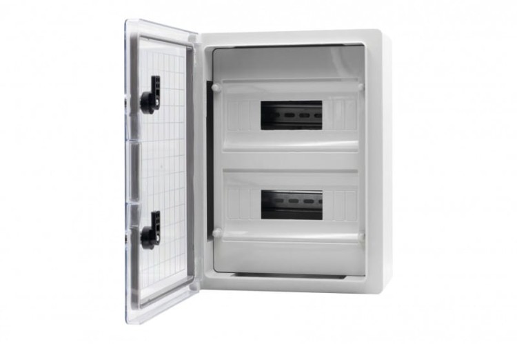 Szafa z tworzywa MP 250x350x150 mm IP65 drzwi przeźroczyste 2 rzędy 18 modułów F1.0141 F-Elektro