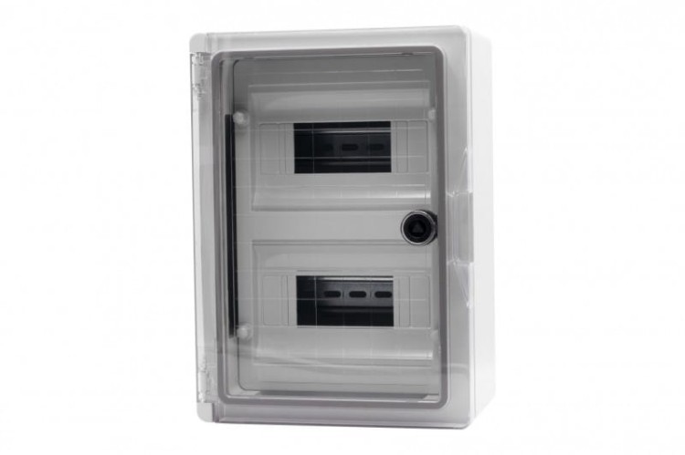 Szafa z tworzywa MP 300x400x170 mm IP65 drzwi przeźroczyste 2 rzędy 24 moduły F1.0142 F-Elektro