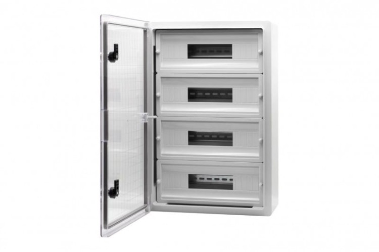 Szafa z tworzywa MP 400x600x200 mm IP65 drzwi przeźroczyste 4 rzędy 64 moduły F1.0144 F-Elektro