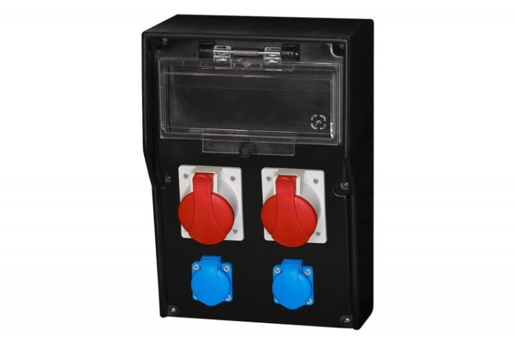Rozdzielnica gumowa LIDO 12M - gniazda, 16A 5p, 32A 5p, 2x230V  /12 modułów/ F3.0348 F-Elektro czarna