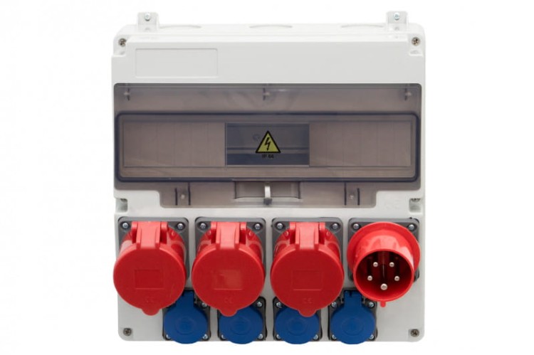 Rozdzielnica LAGO 17M - gniazda proste 2x16A 5p, 32A 5p, 4x230V, wtyczka odbiornikowa 32A 5p  /17 modułów/ F3.0767 F-Elektro