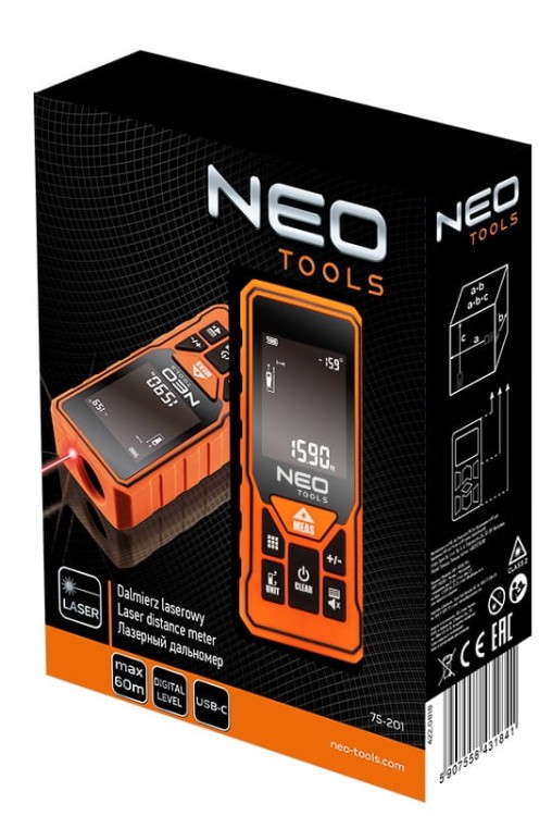 Dalmierz Laserowy miernik odległości 75-201 Neo Tools 60m dokładność 2mm