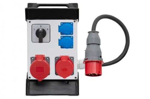 Rozdzielnica R-240 - gniazda 2x32A 5p, 2x230V, L/P, przewód OPD 5x4mm2-1,5m z wtyczką 32A 5p na stelażu  plastikowym  F3.0897 F-Elektro