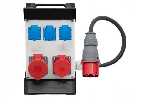Rozdzielnica R-240 - gniazda 2x32A 5p, 3x230V, przewód OPD 5x4mm2-1,5m z wtyczką 32A 5p na stelażu  plastikowym  F3.0915 F-Elektro
