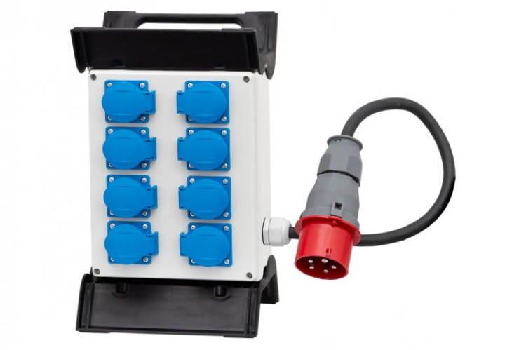 Rozdzielnica R-240 - gniazda 8x230V, przewód OW 5x2,5mm2-1,5m z wtyczką 16A 5p na stelażu  plastikowym  F3.0920 F-Elektro