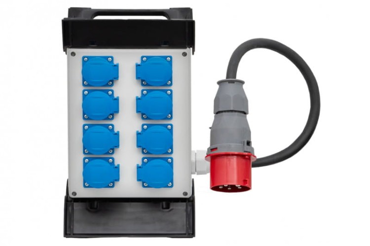 Rozdzielnica R-240 - gniazda 8x230V, przewód OW 5x2,5mm2-1,5m z wtyczką 16A 5p na stelażu  plastikowym  F3.0920 F-Elektro