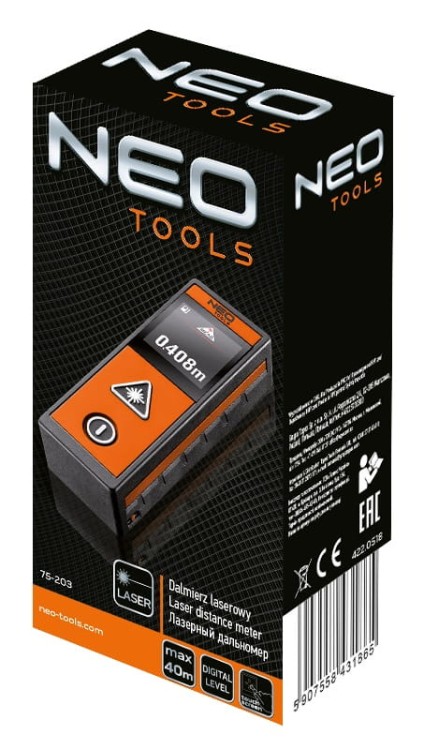Dalmierz Laserowy miernik odległości 75-203 Neo Tools 40m dokładność 2mm Ekran dotykowy