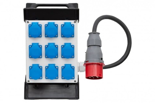 Rozdzielnica R-240 - gniazda 9x230V, przewód OW 5x2,5mm2-1,5m z wtyczką 16A 5p na stelażu plastikowym F3.1836 F-Elektro