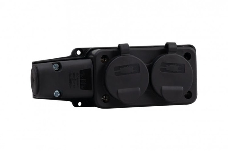 Listwa gumowa 2x230V 16A IP54 SCHUKO czarna F6.0396 F-Elektro