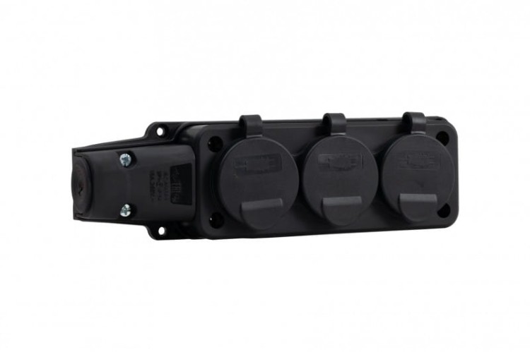 Listwa gumowa 3x230V 16A IP54 SCHUKO czarna F6.0397 F-Elektro