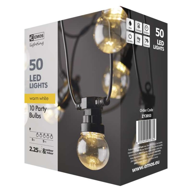 Lampki ogrodowe Girlanda Łańcuch Party 10x 5 LED do Ogrodu z Żarówkami DCPW02 Emos Dekoracyjny 5m IP44 WW Dekoracja sznur ciepły przeźroczyste