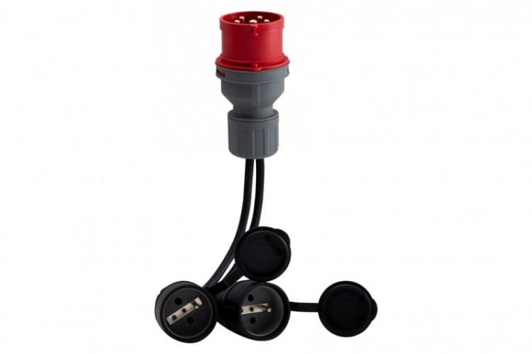 Reduktor - wtyczka siłowa 16/5 +2x OW 3x1,5mm2  0,25m +2x gniazdo  gumowe F7.0125 F-Elektro