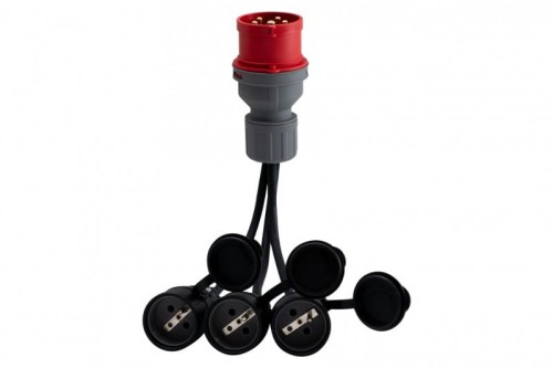 Reduktor - wtyczka siłowa 16/5 +3x OW 3x1,5mm2  0,25m +3x gniazdo  gumowe F7.0126 F-Elektro