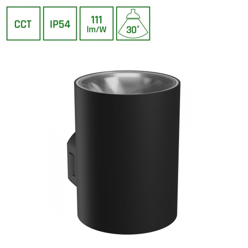 TORRE 9W CCT 230V IP54 99x78x114MM Czarny Okrągła Oprawa lampa elewacyjna Jednokierunkwe JednoKierunkowa SLI003021CCT_PW SPECTRUM LED Kinkiet