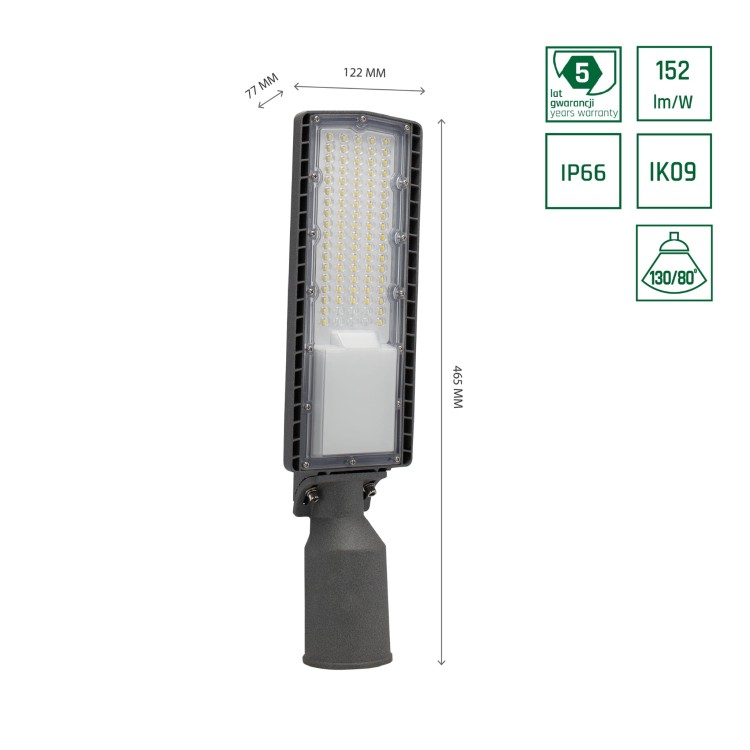 STREETOS Uliczna 50W NW 230V 130/80st IP66 IK09 456x122x77mm Szary 5 Lat Gwarancji SLI027014NW_PW SPECTRUM LED