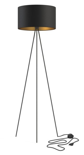 Lampa podłogowa stojąca na trójnogu Industrialna Loft CADILAC I BLACK BL/G 7991 NOWODVORSKI Lighting E27 156cm nowoczesna stojąca lampa oświetleniowa czarno-złota duża Inspiracje Premium