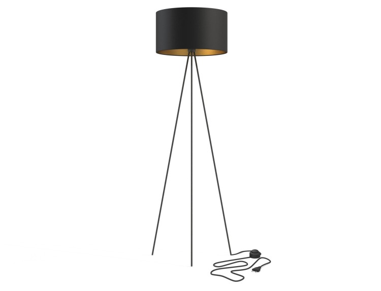 Lampa podłogowa stojąca na trójnogu Industrialna Loft CADILAC I BLACK BL/G 7991 NOWODVORSKI Lighting E27 156cm nowoczesna stojąca lampa oświetleniowa czarno-złota duża Inspiracje Premium