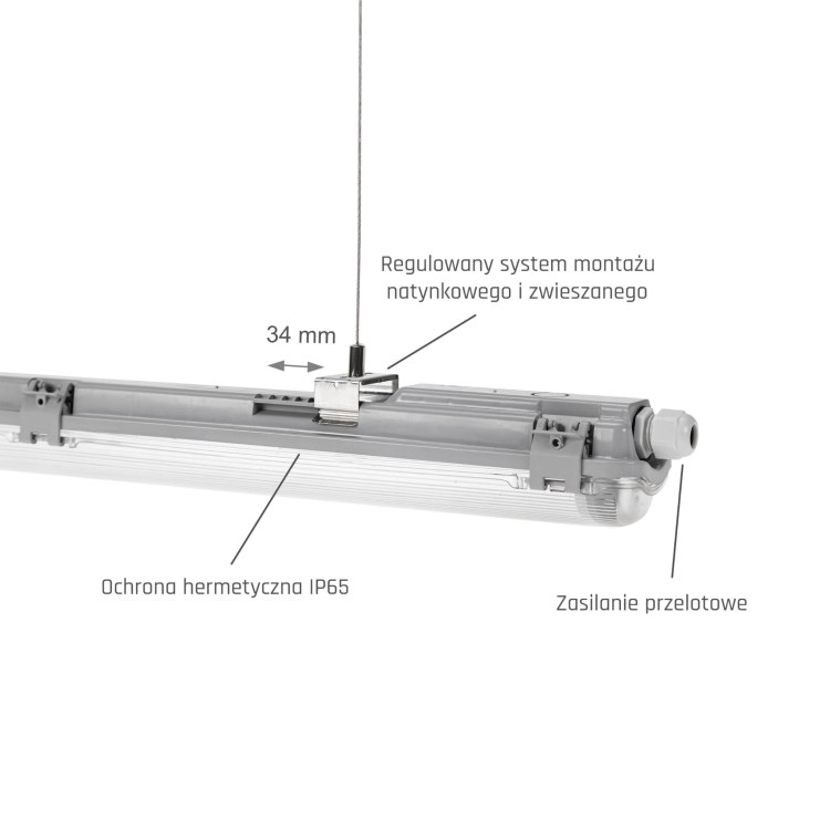 LIMEA LED TUBE SLIM Hermetyk G13 1x60 250V IP65 710x65x63 mm Szary SLI028031_SLIM SPECTRUM LED