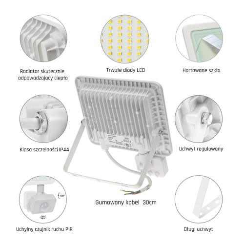 Naświetlacz NOCTIS LUX 2 50W CW 230V IP44 212x206x35mm Biały czujnik ruchu PIR SLI029044CW_CZUJNIK SPECTRUM LED