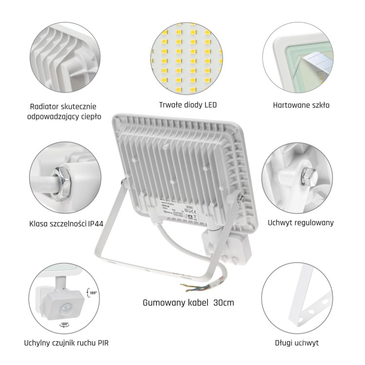 Naświetlacz NOCTIS LUX 2 50W CW 230V IP44 212x206x35mm Biały czujnik ruchu PIR SLI029044CW_CZUJNIK SPECTRUM LED