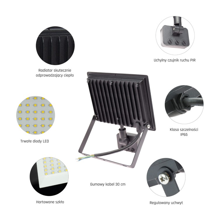 Naświetlacz NOCTIS LUX 3 50W WW 230V IP44 180x215x53mm Czarny czujnik ruchu PIR SLI029051WW_CZUJNIK_PW SPECTRUM LED