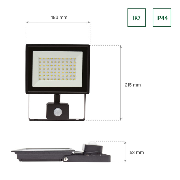 Naświetlacz NOCTIS LUX 3 50W WW 230V IP44 180x215x53mm Czarny czujnik ruchu PIR SLI029051WW_CZUJNIK_PW SPECTRUM LED