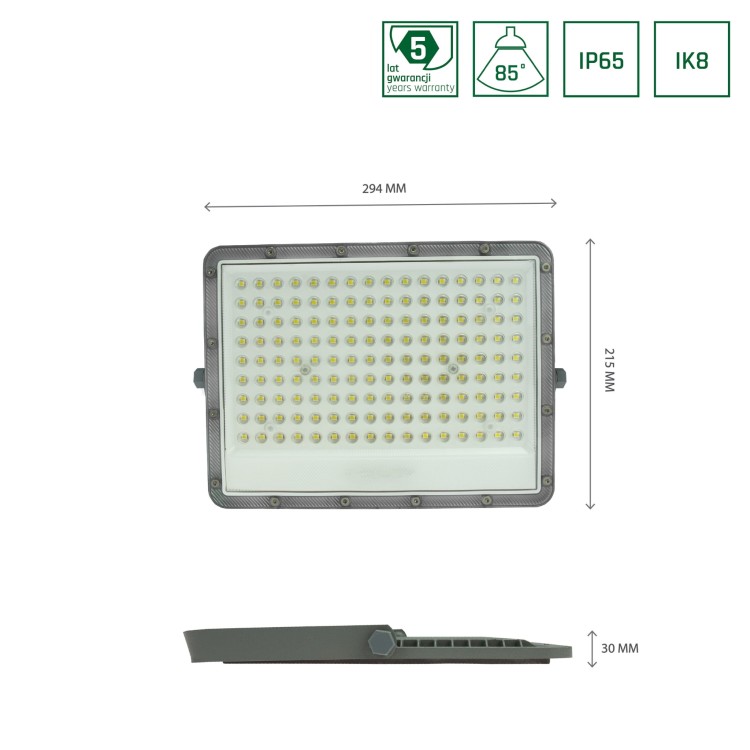 Naświetlacz NOCTIS MAX 100W CW 230V 85st IP65 294x215x30 mm Szary 5 Lat Gwarancji SLI029056CW_PW SPECTRUM LED