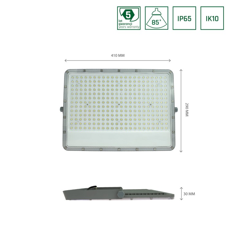 Naświetlacz NOCTIS MAX 200W CW 230V 85st IP65 410x290x30 mm Szary 5 Lat Gwarancji SLI029057CW_PW SPECTRUM LED