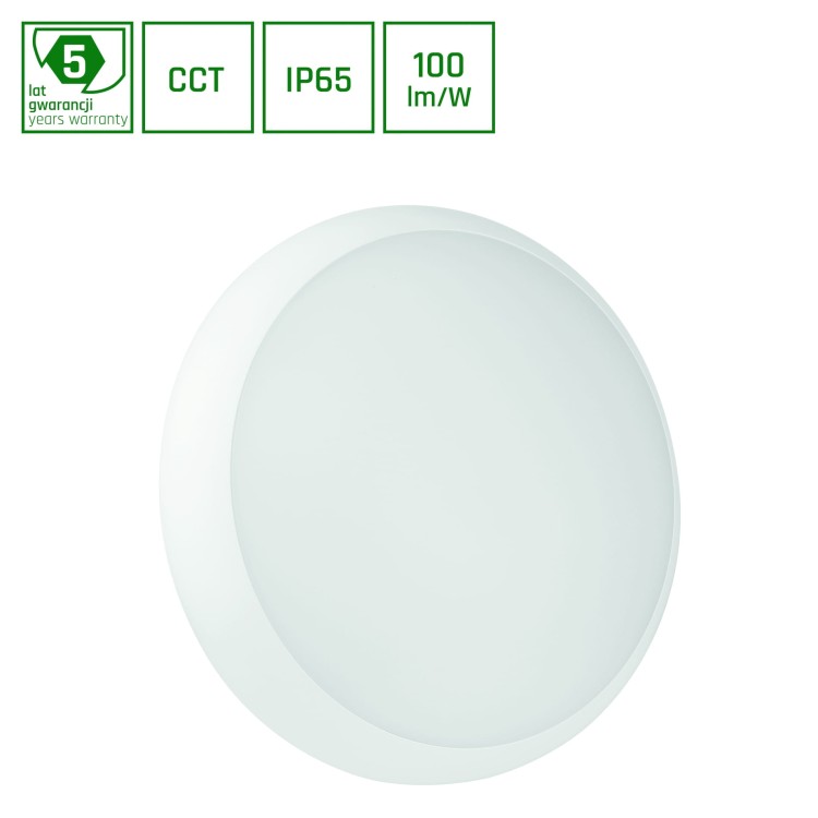 Plafon NYMPHEA CITY PRO 18W CCT 230V 120st IP65 IK10 FI330x79mm białe Biały okrągłe okrągła 5 Lat Gwarancji SLI031028CCT SPECTRUM LED