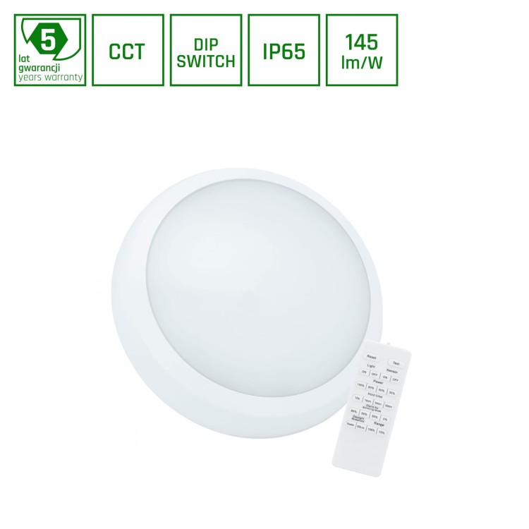 Plafon NYMPHEA CITY PRO 2 24/30W CCT 230V 120st IP65 IK08 FI320x80mm białe Biały okrągłe okrągła czujnik z pilotem 5 lat SLI031040CCT_PW_SENSOR SPECTRUM LED