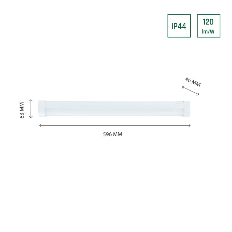 AQUATICA 15W CW 230V 150st IP44 596x46x63 białe Biały okrągłe okrągła końcówka, włącznik SLI043016CW_PW SPECTRUM LED lampa oprawa podszafkowa do kuchni nad blat do łazienki z włącznikiem