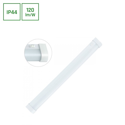 AQUATICA 15W WW 230V 150st IP44 596x46x63 białe Biały okrągłe okrągła końcówka, włącznik SLI043016WW_PW SPECTRUM LED lampa oprawa podszafkowa do kuchni nad blat do łazienki z włącznikiem