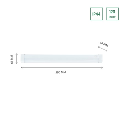 AQUATICA 15W WW 230V 150st IP44 596x46x63 białe Biały okrągłe okrągła końcówka, włącznik SLI043016WW_PW SPECTRUM LED lampa oprawa podszafkowa do kuchni nad blat do łazienki z włącznikiem