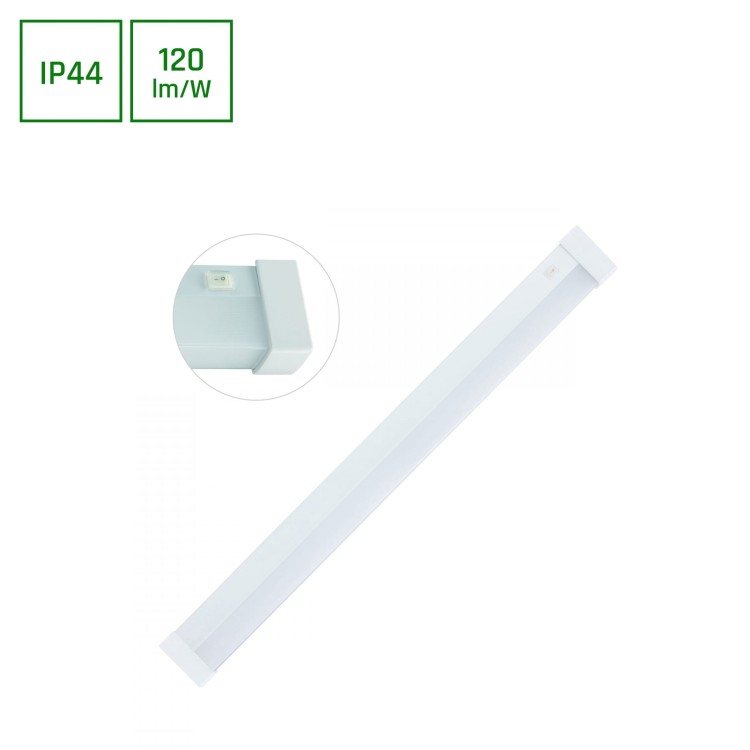 AQUATICA 15W CW 230V 150st IP44 596x46x63 Biały Kwadratowa końcówka, włącznik SLI043017CW_PW SPECTRUM LED lampa oprawa podszafkowa do kuchni nad blat do łazienki z włącznikiem