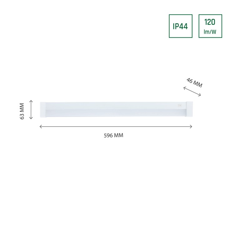 AQUATICA 15W NW 230V 150st IP44 596x46x63 Biały Kwadratowa końcówka, włącznik SLI043017NW_PW SPECTRUM LED lampa oprawa podszafkowa do kuchni nad blat z do łazienki włącznikiem