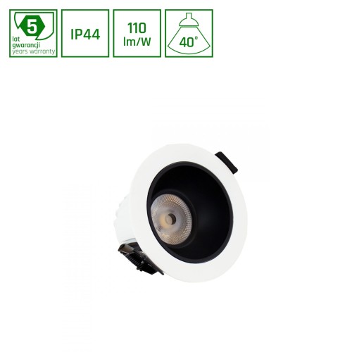 Oprawa sufitowa ORBITO Downlight 10W WW 230V 40st IP44 Ra90 UGR<19 97X65MM Biały/Czarny Mat okrągła 5 Lat Gwarancji SLI043018WW_PW SPECTRUM LED