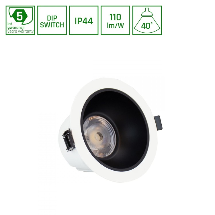 Oprawa sufitowa ORBITO Downlight 6-20W WW 230V 40st IP44 Ra90 UGR<19 139X85MM Biały/Czarny mat okr. regulacja mocy 5 l SLI043019WW_PW SPECTRUM LED